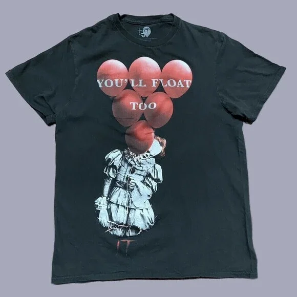 IT Horror Movie Pennywise You'll Float Too Black Red T-Shirt Men's Size Medium - Picture 1 of 7